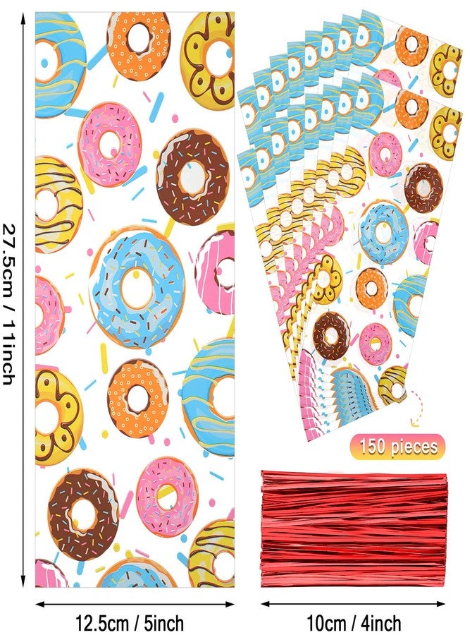 Perkoop 100 Pieces 5 x 11 Inches Donut Party Favors, Candy Cellophane Bags, Sweet Doughnut Goodie Bags with 150 Pieces Twist Ties for Candy Birthday Party Baby Shower Decoration Supplies - Image 2